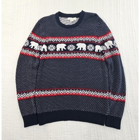 NEW Aspen Winter Theme Sweater Men's Medium Navy Red Polar Bear Holiday NWOT - Picture 1 of 13